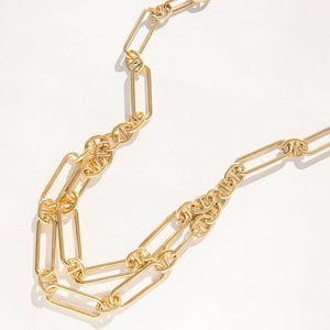 Layered paperclip chain necklace: Yellow Gold