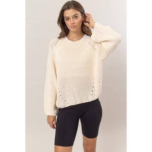 HF24F780-Ribbed Sweater Pullover: BLACK / S-M-L(2-2-2)