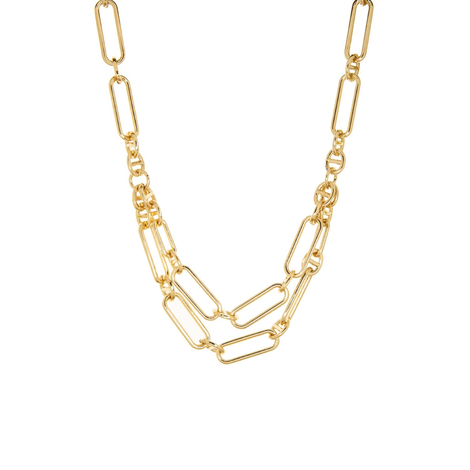 Layered paperclip chain necklace: Yellow Gold