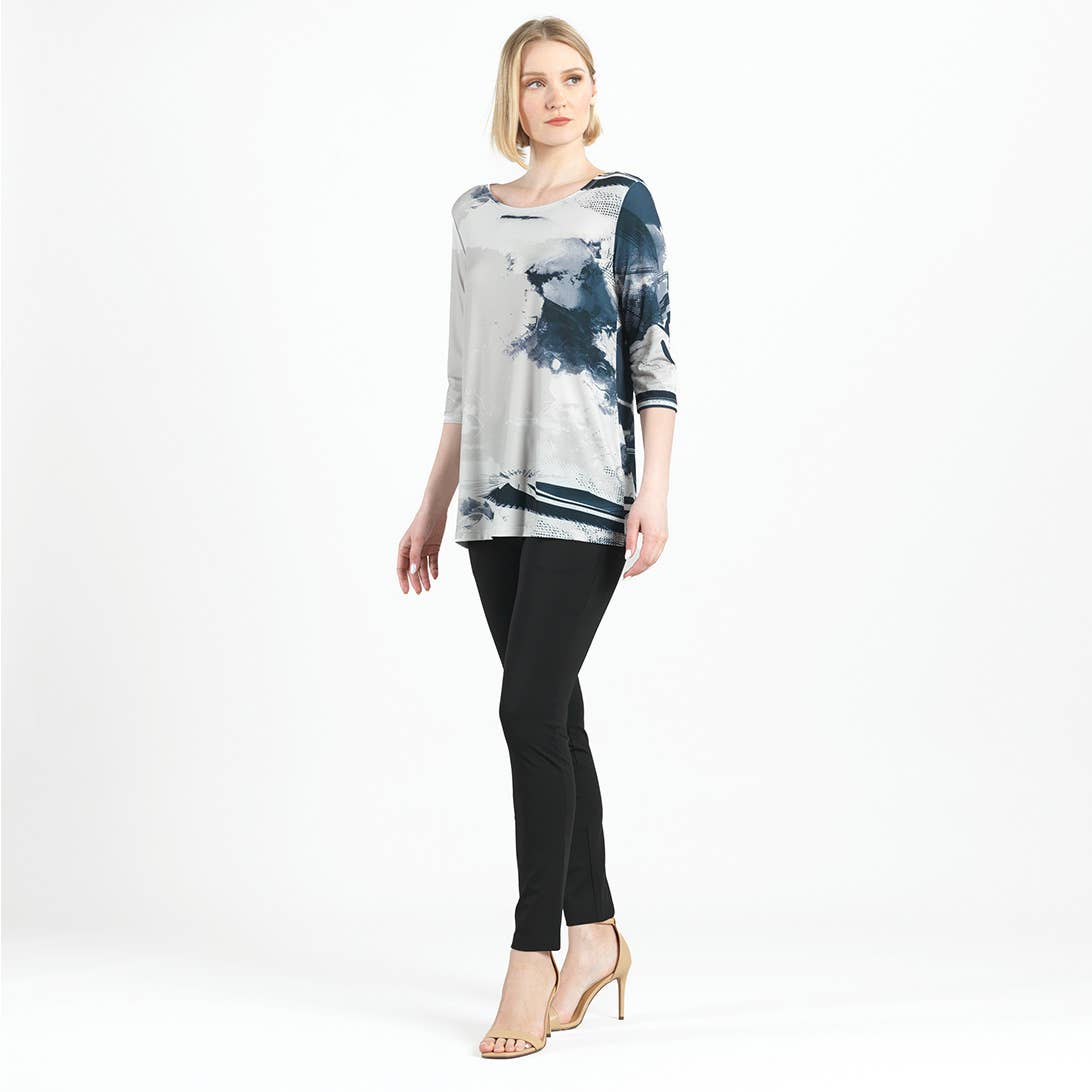 Scoop Neck Tunic - Misty Petals: Black/Stone  - Clara Sunwoo