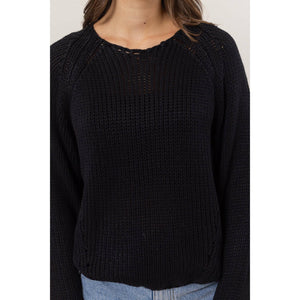 HF24F780-Ribbed Sweater Pullover: BLACK / S-M-L(2-2-2)