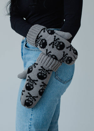 Gray Skull Patterned Mittens