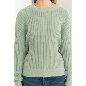 DZ23F783-Crew Neck Ribbed Sweater: WISTERIA / S-M-L(2-2-2)