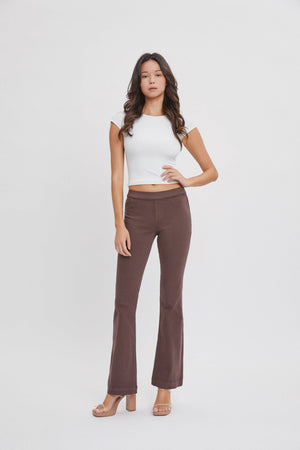 Brunette Brown Mid Rise Flare Pull-On Jeans