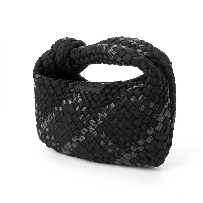 Black Metallic Woven Knot Handbag