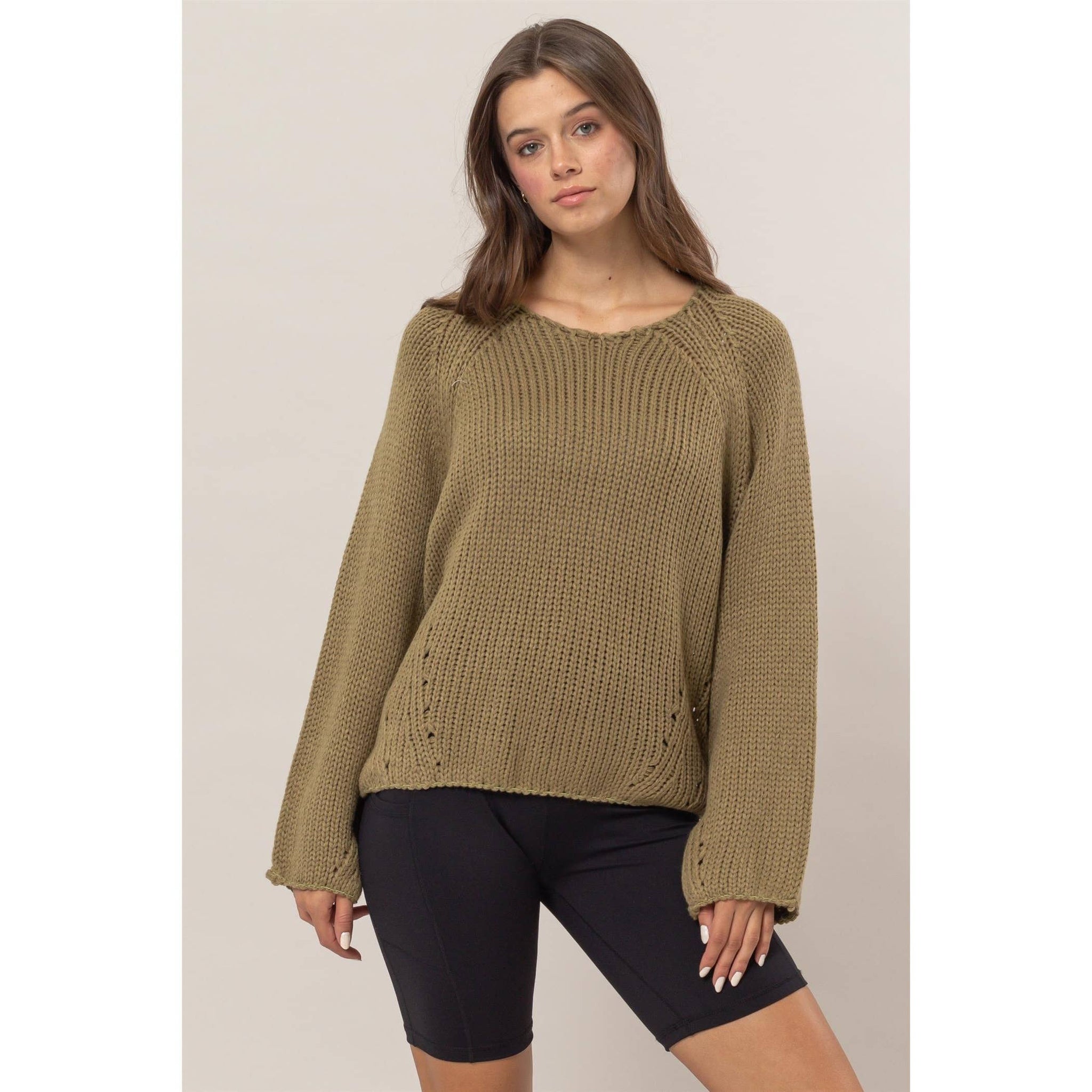 HF24F780-Ribbed Sweater Pullover: BLACK / S-M-L(2-2-2)