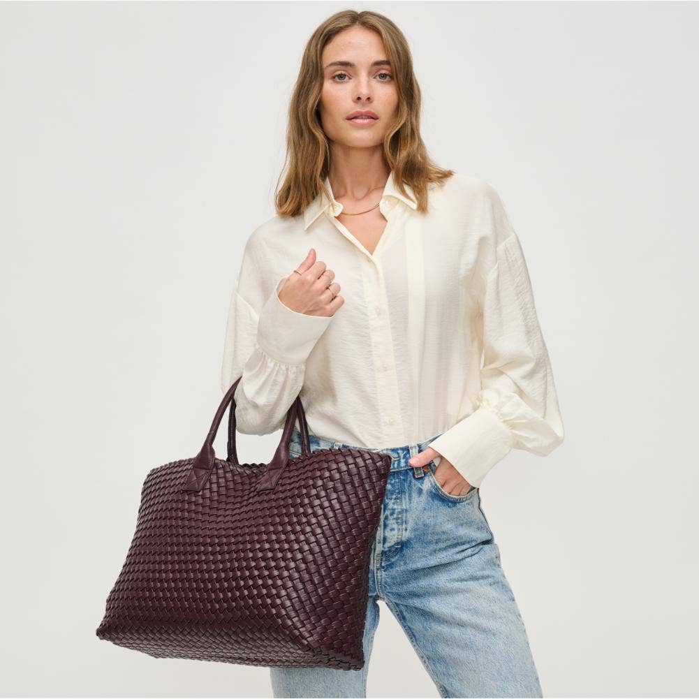 Ithaca Woven Vegan Leather Tote: Espresso