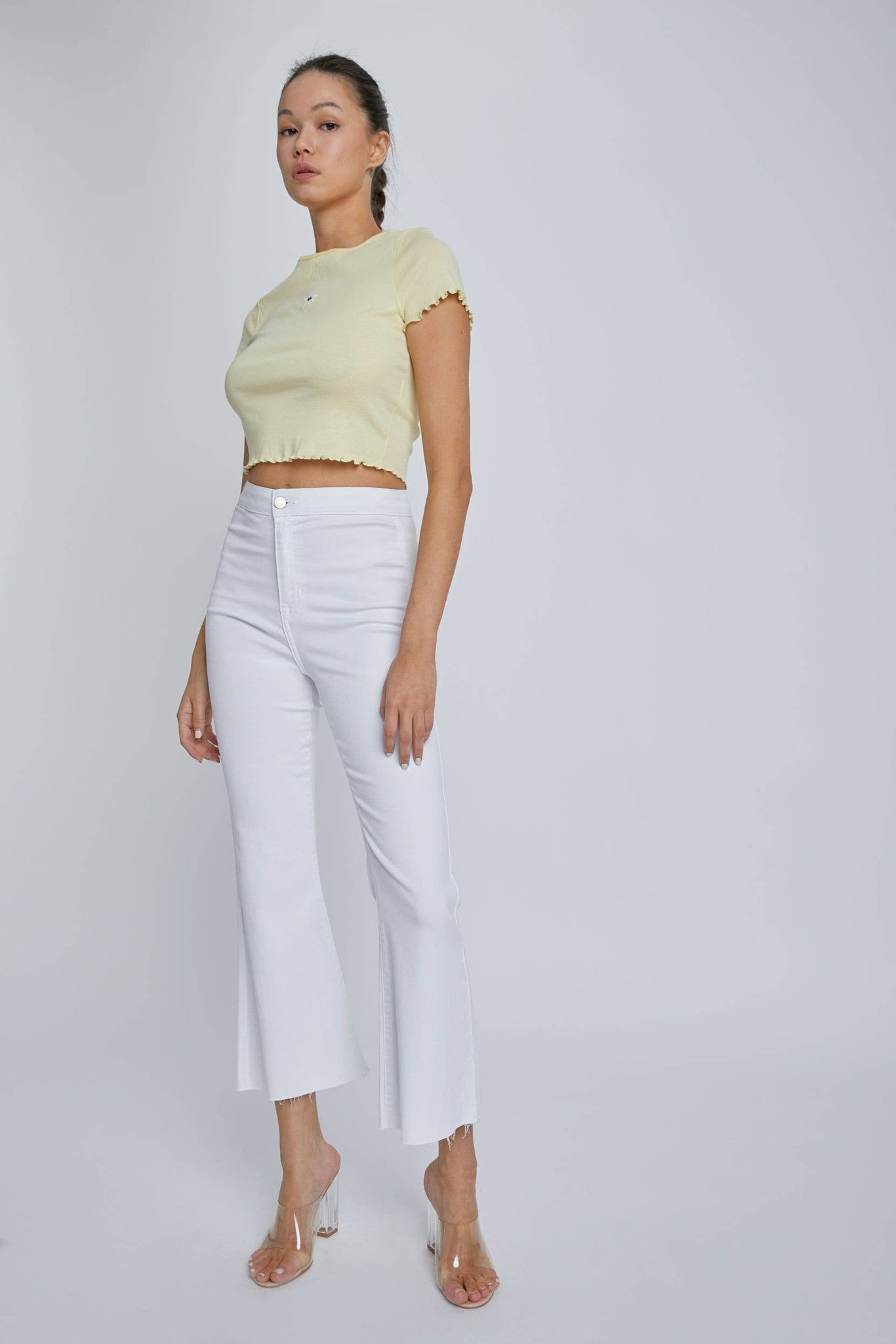 High Rise Crop Flare Jean: White by CELLO
