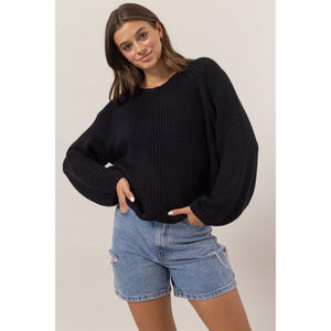 HF24F780-Ribbed Sweater Pullover: BLACK / S-M-L(2-2-2)