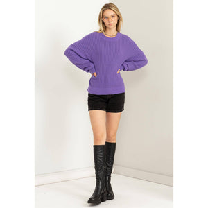 DZ23F783-Crew Neck Ribbed Sweater: WISTERIA / S-M-L(2-2-2)