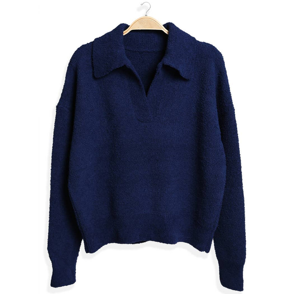 Pullover Sweater with Solid Color Warm Outfit: Navy / M/L