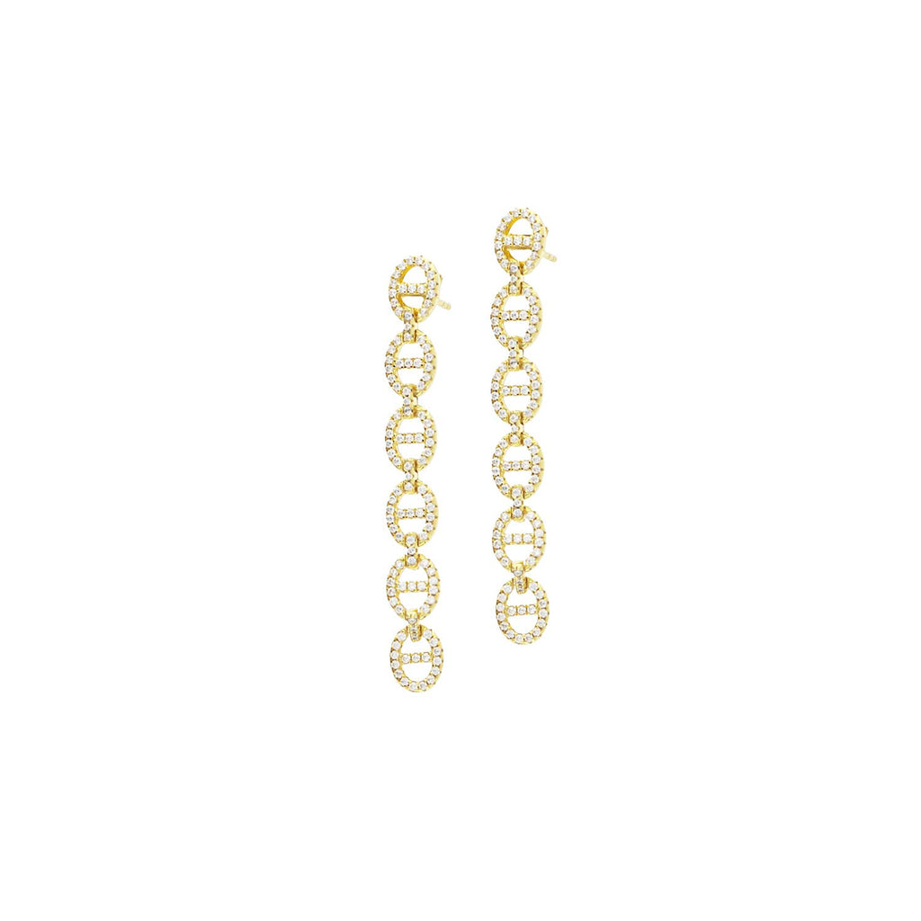 Sterling Long CZ Link Post Drop Earring: Gold plated