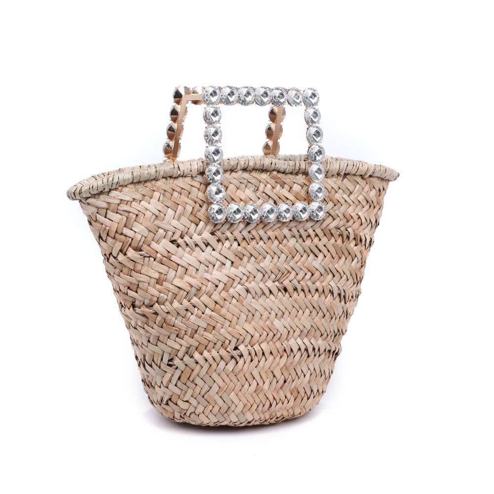 Chasity Tote: Straw Tote w/ Rhinestone Handles