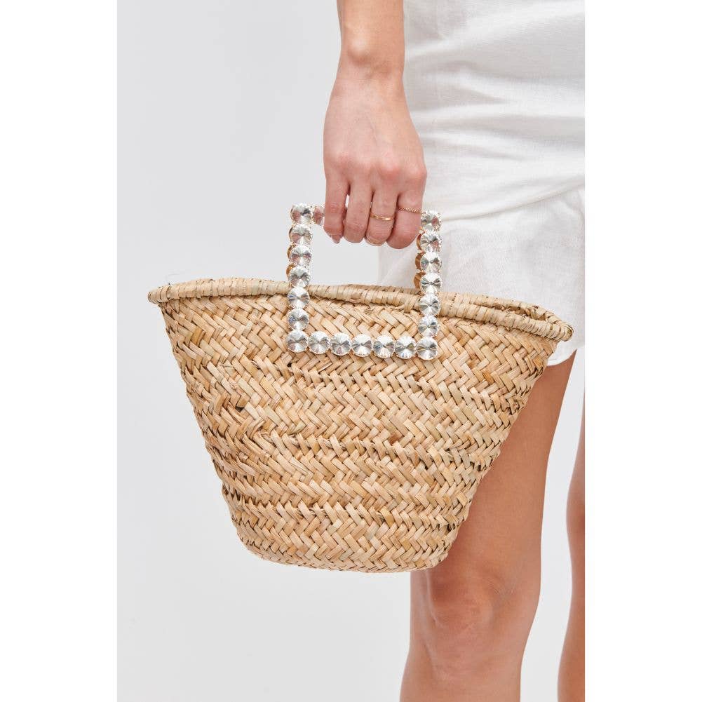 Chasity Tote: Straw Tote w/ Rhinestone Handles