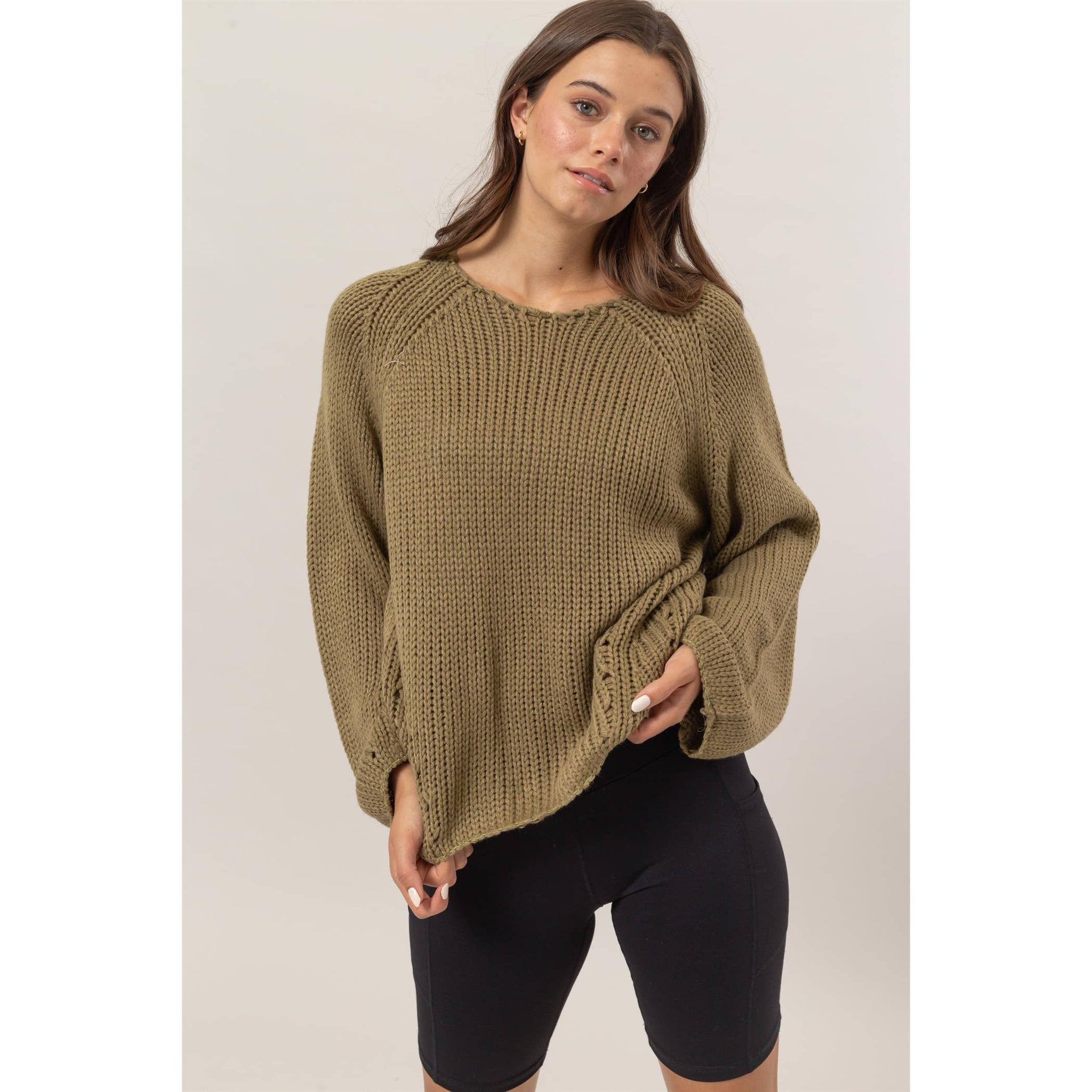 HF24F780-Ribbed Sweater Pullover: BLACK / S-M-L(2-2-2)