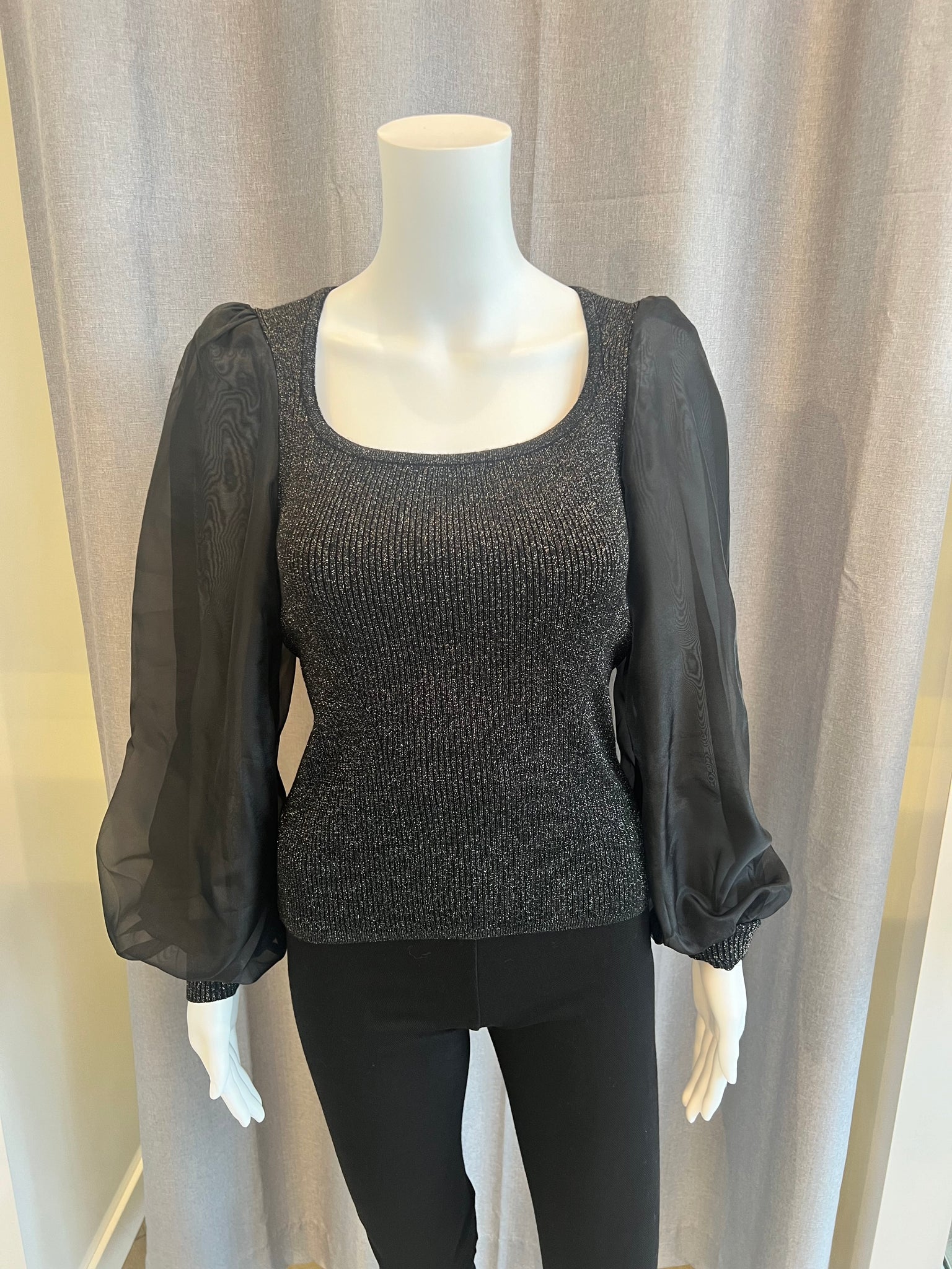 Chiffon Sleeve Sparkle Top - Black