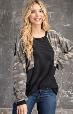 The Sara Camo Sleeve Top