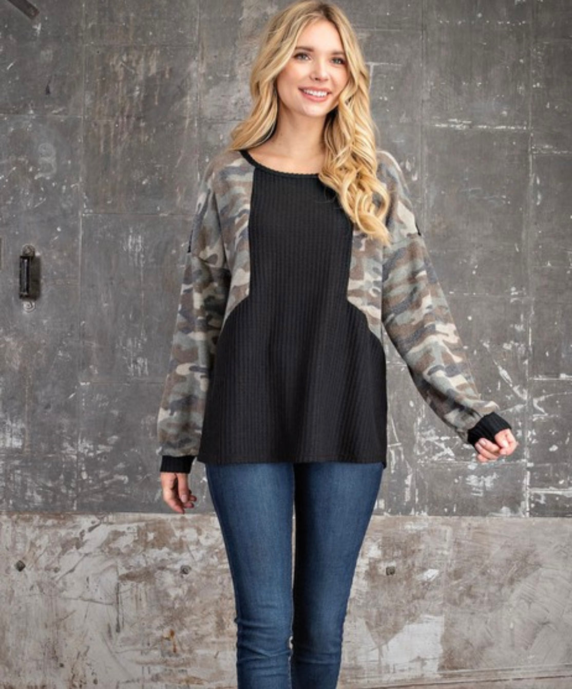 The Sara Camo Sleeve Top