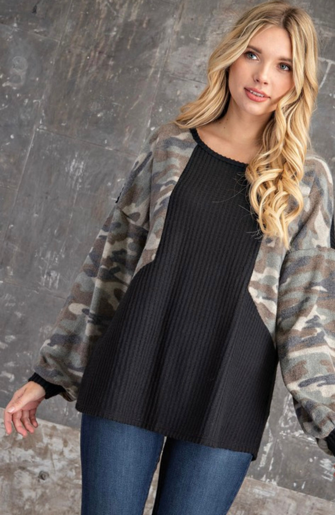 The Sara Camo Sleeve Top