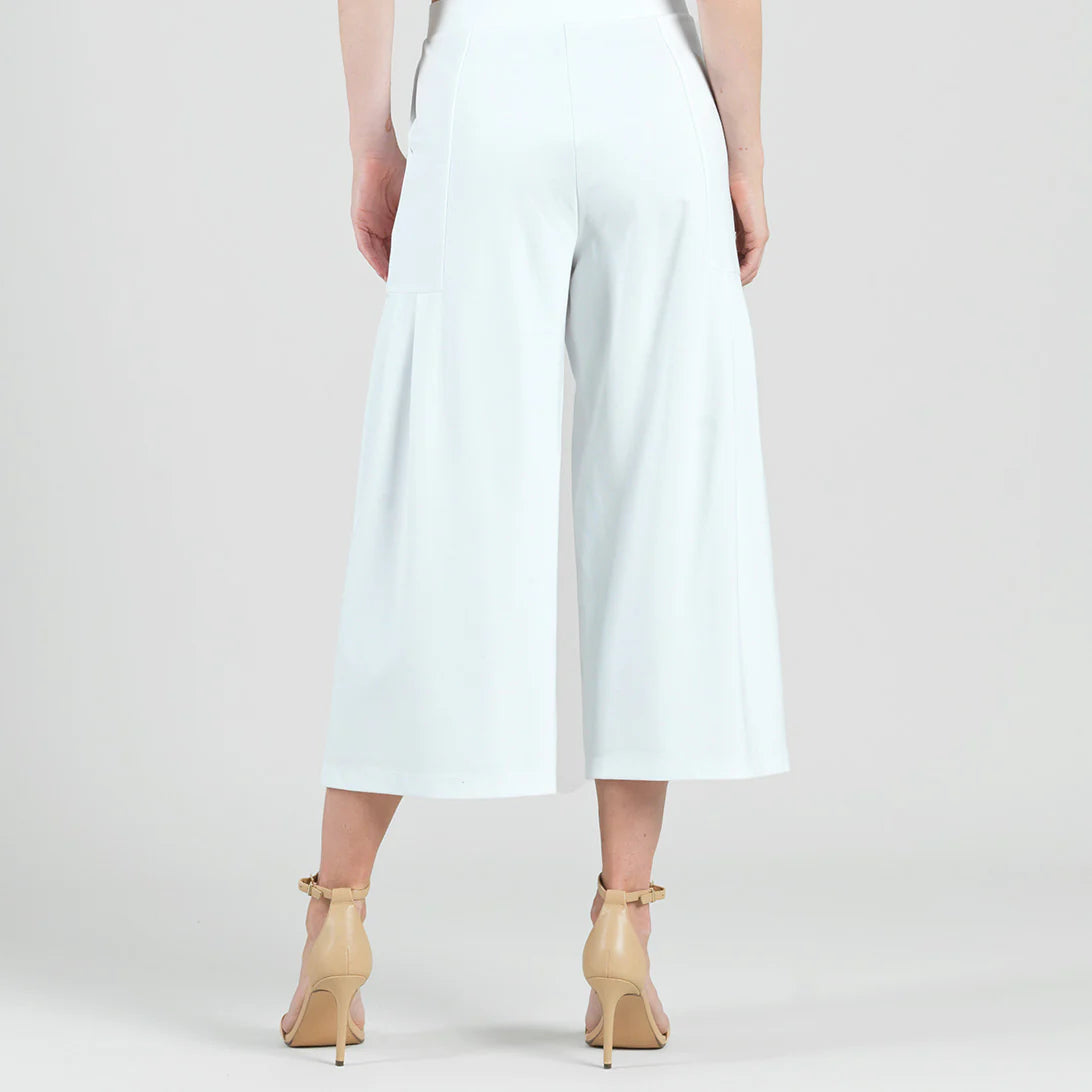 Rayon Ponte Knit - Pleated Gaucho Pocket Pant - White