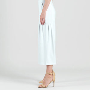 Rayon Ponte Knit - Pleated Gaucho Pocket Pant - White