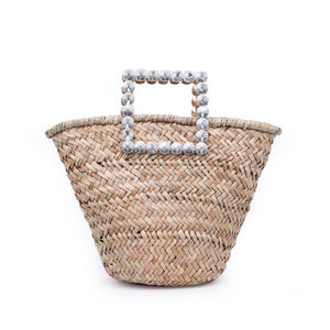 Chasity Tote: Straw Tote w/ Rhinestone Handles