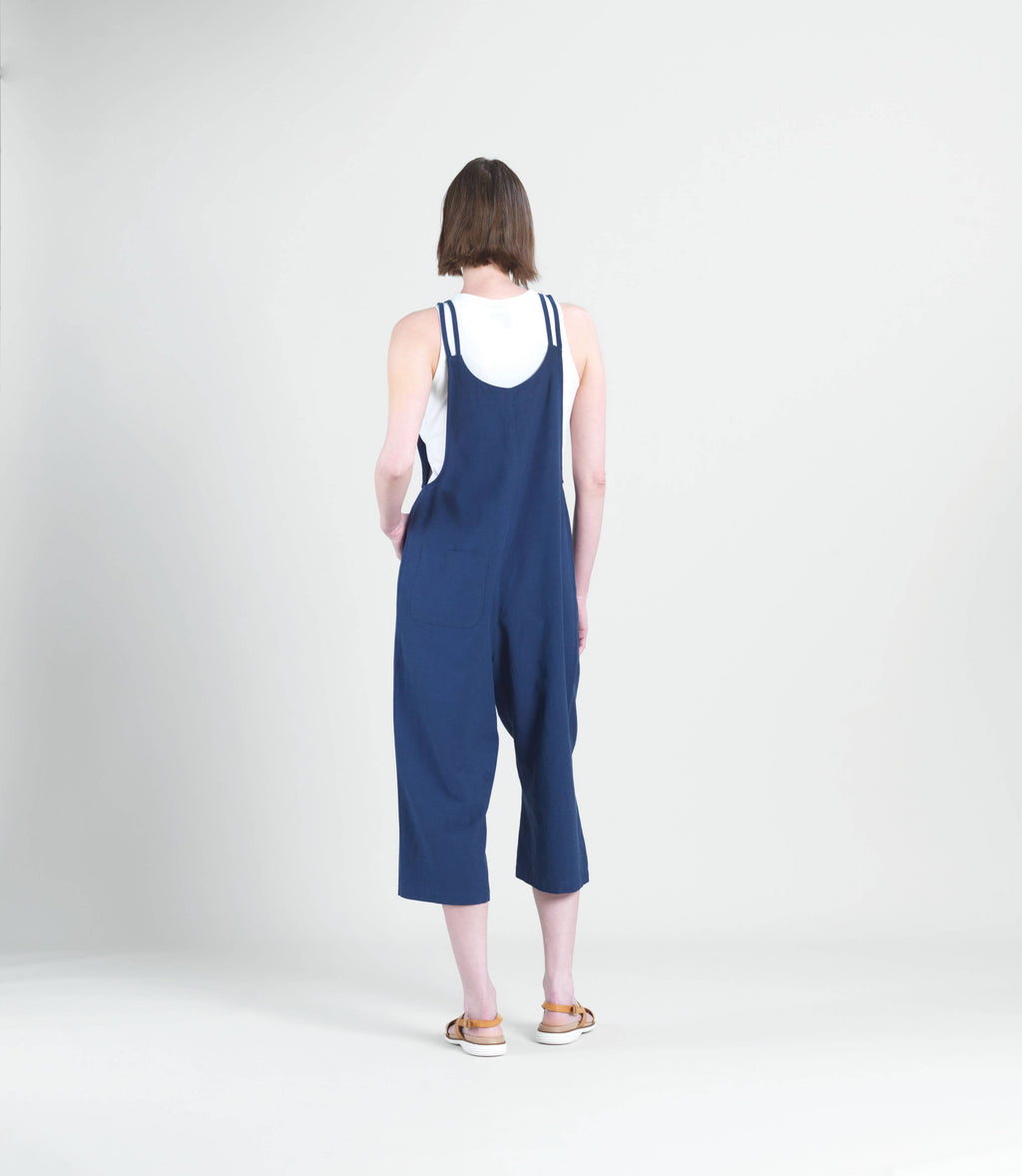 JU24LN - Linen Knit - Drop Waist Pocket Jumpsuit: M / NAVY