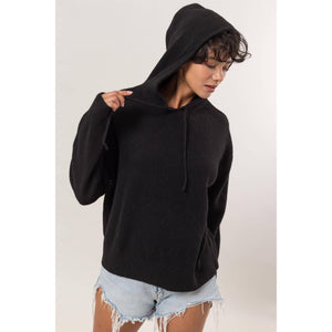 DZ24F530-Drawstring Hoodie Sweater: BLACK / S-M-L(2-2-2)