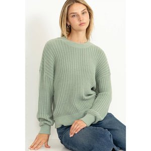 DZ23F783-Crew Neck Ribbed Sweater: WISTERIA / S-M-L(2-2-2)