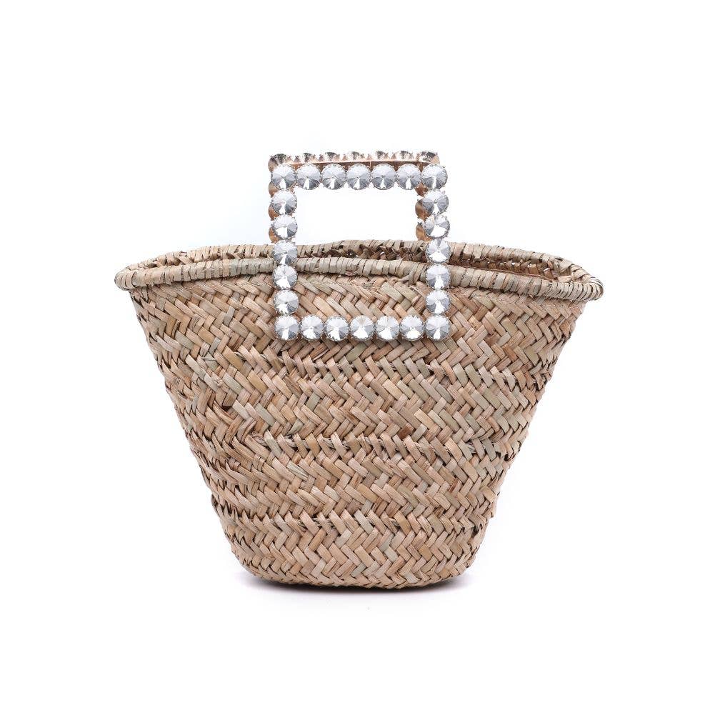 Chasity Tote: Straw Tote w/ Rhinestone Handles