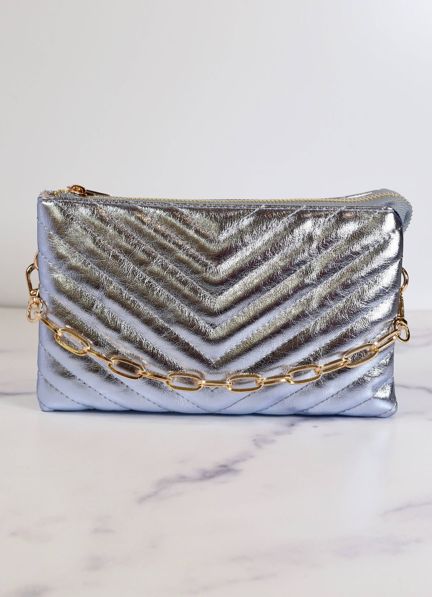 Quilted Crossbody Metallic Silver