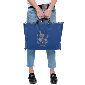 Blue Camouflage Skull Crystal Canvas Tote Bag: HIPCHIK