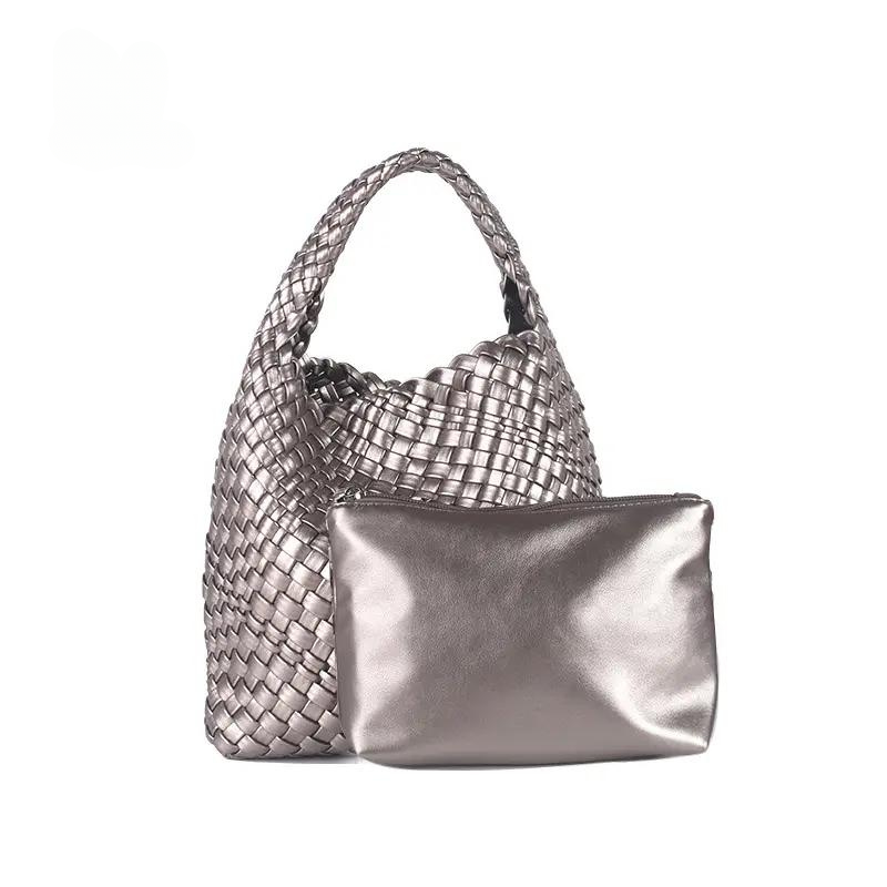 Hand Woven Handle Bag - Pewter