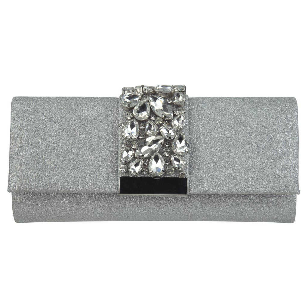 Metallic Clutch With Jeweled Tab Detail - Sondra Roberts
