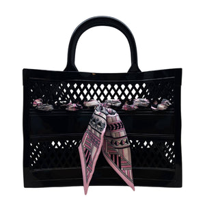 The Soleil Cutout Jelly Tote w/ Scarf: Black